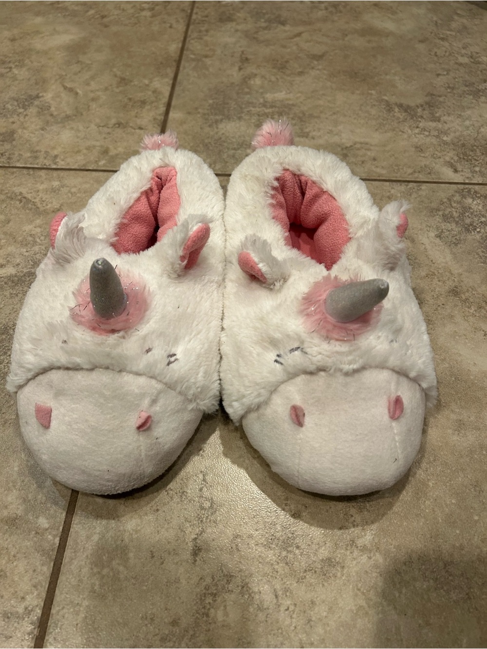 Target Kids Plush Unicorn Slippers in White and Pink with Silver Horns